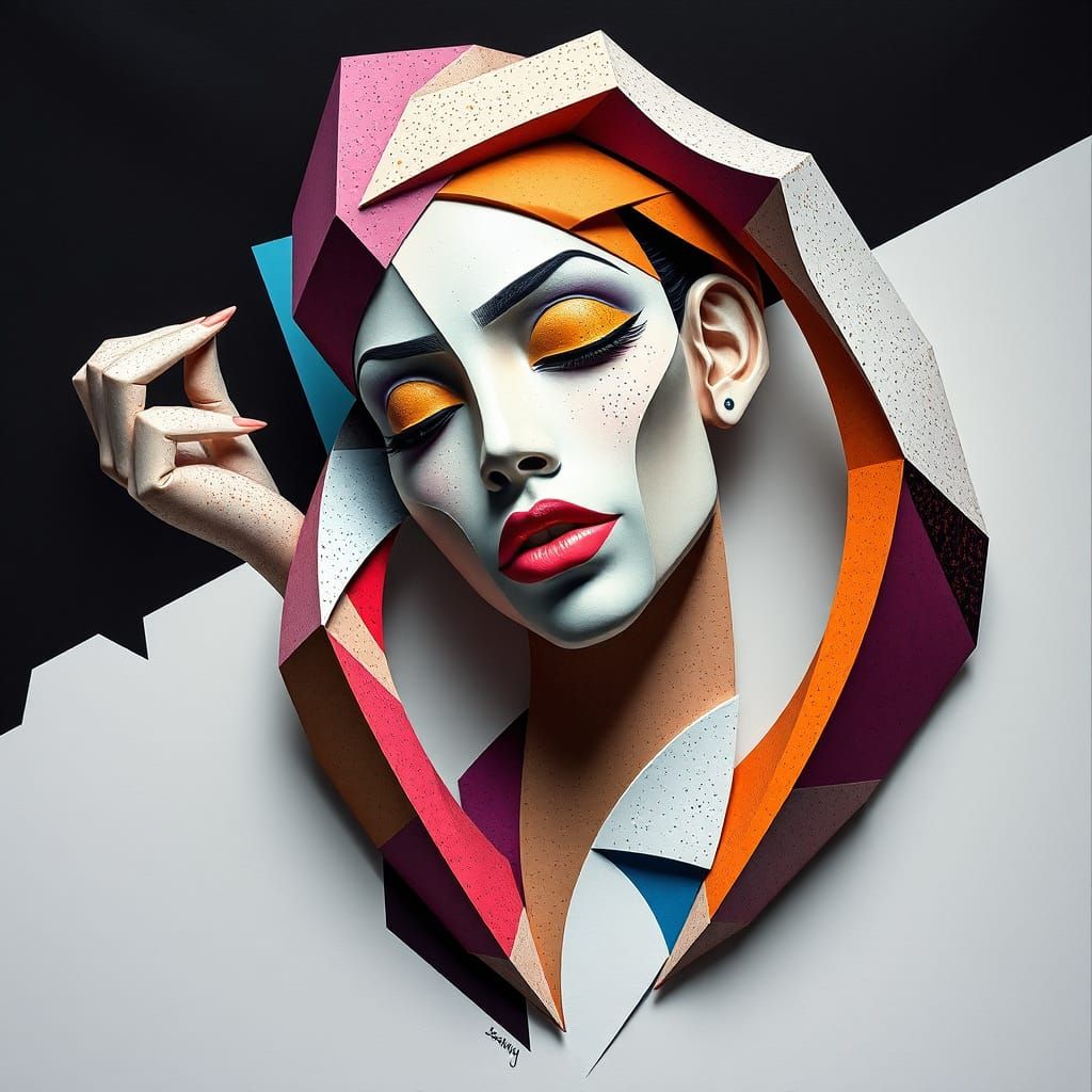 Pencil Goddess of Beauty in Abstract Cubism Style