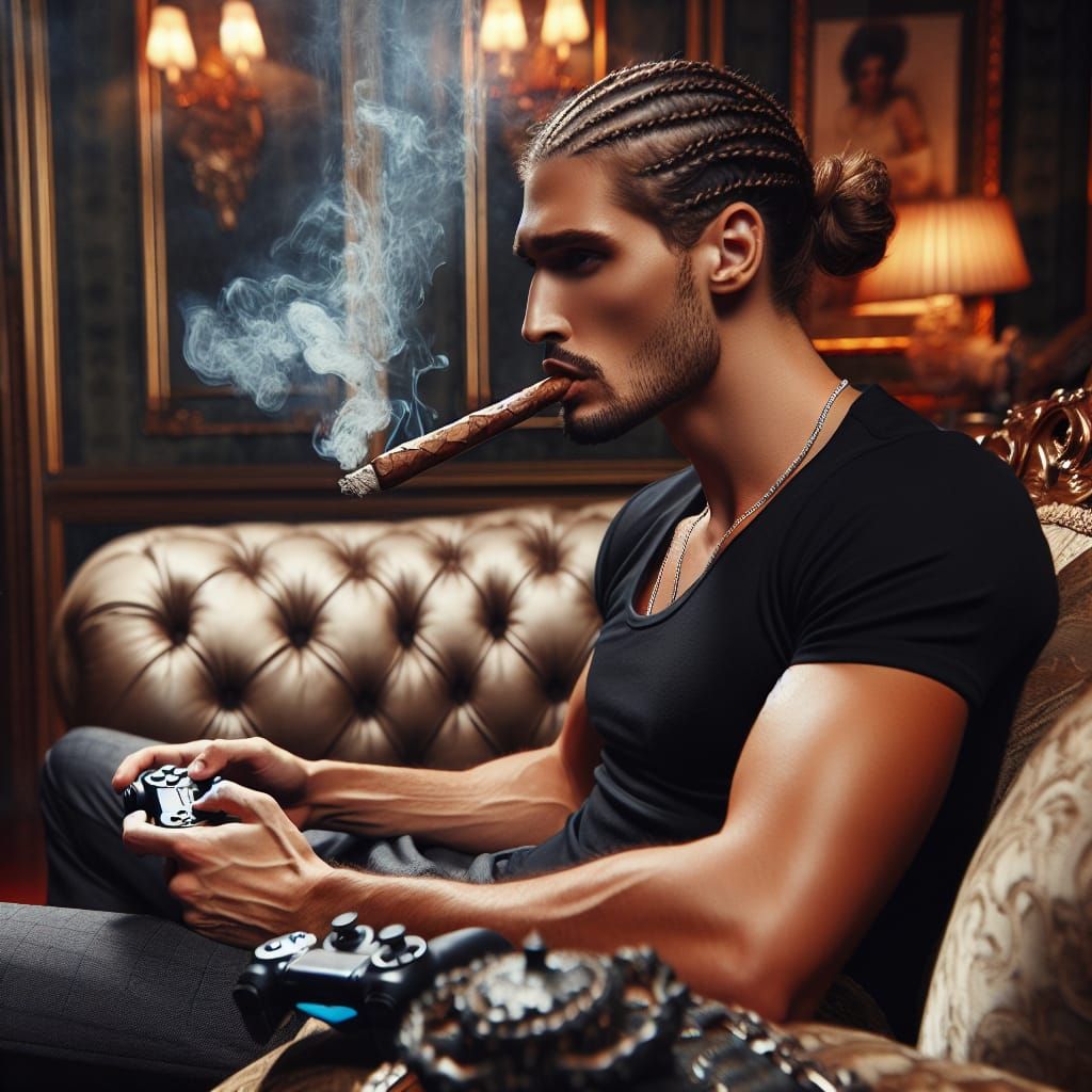 Man Relaxing on Couch Playing Video Game