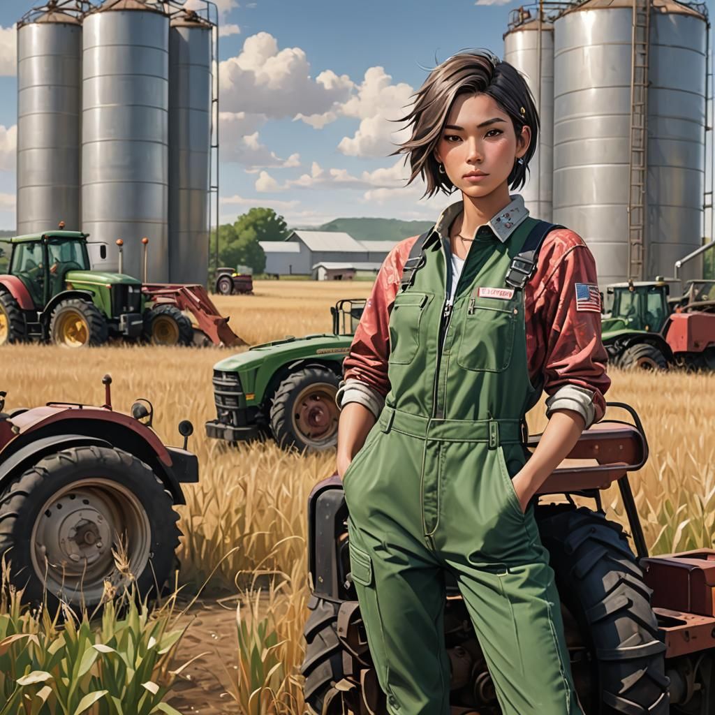 Anime Style Native American Model on Tractor