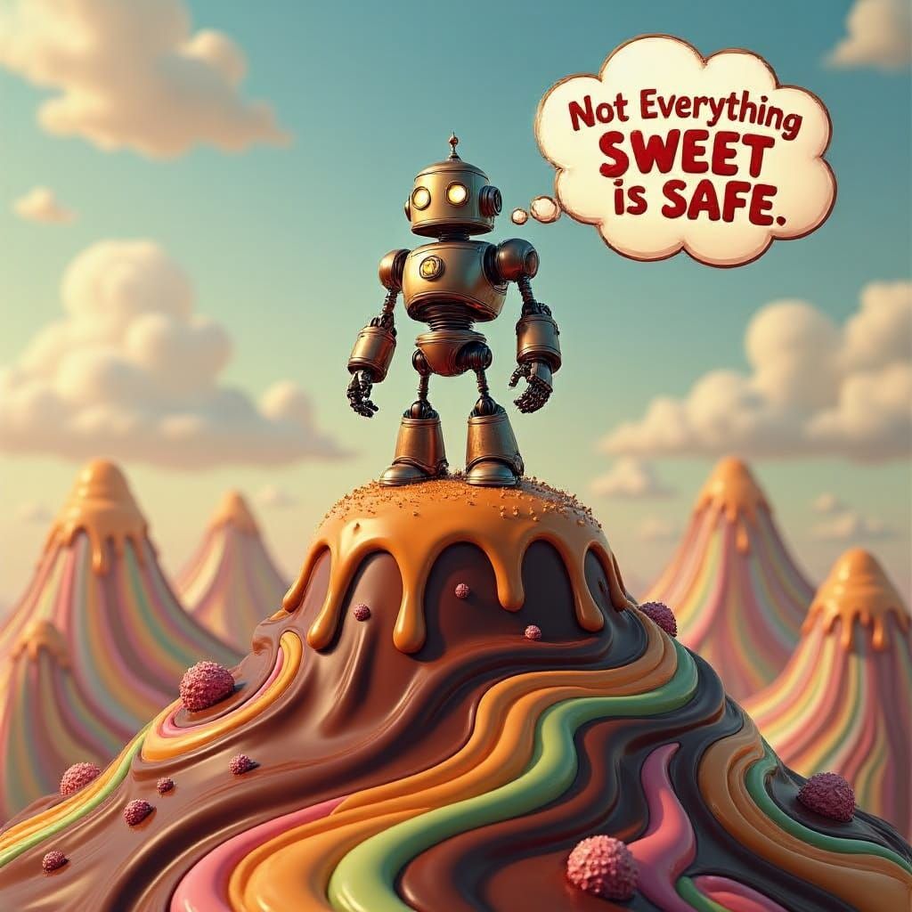 Majestic Robot Standing on Chocolate Mountain in Vibrant 3D ...