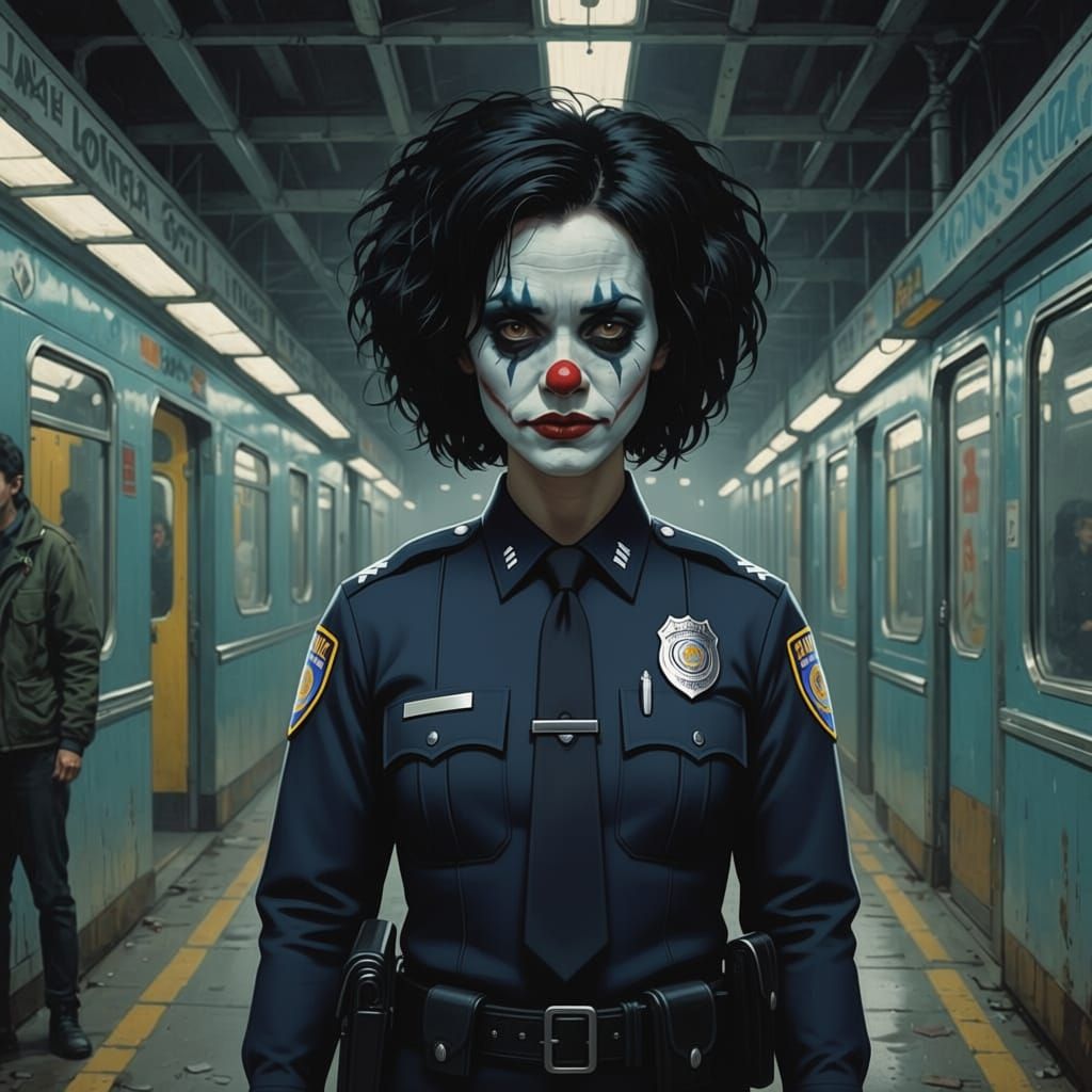 Goth Woman with Clown Makeup in Serene Stygian Style