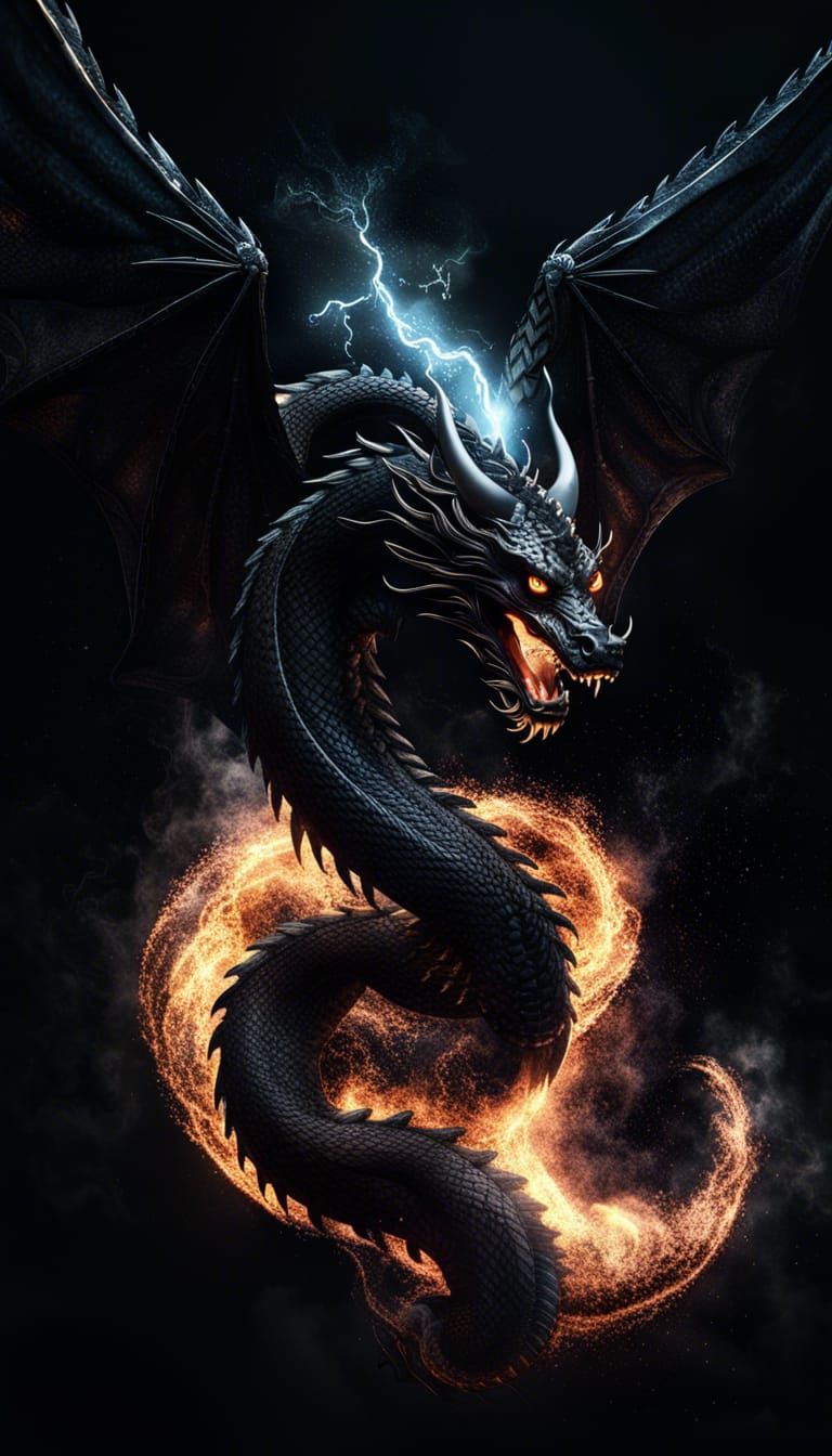 Cosmic Black Dragon God in Cell Shading Style