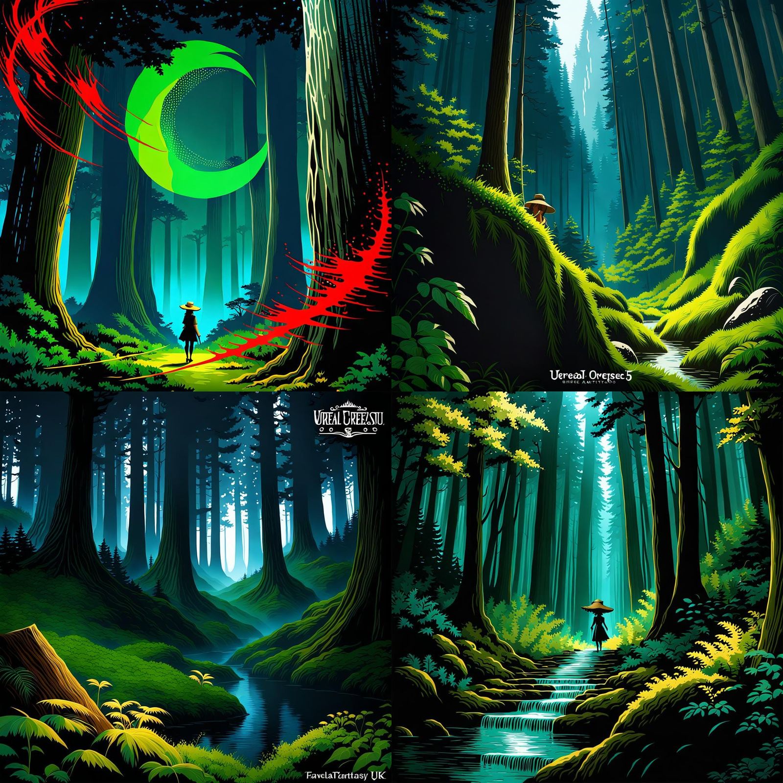 Ghibli-Style Girl with Straw Hat in Forest