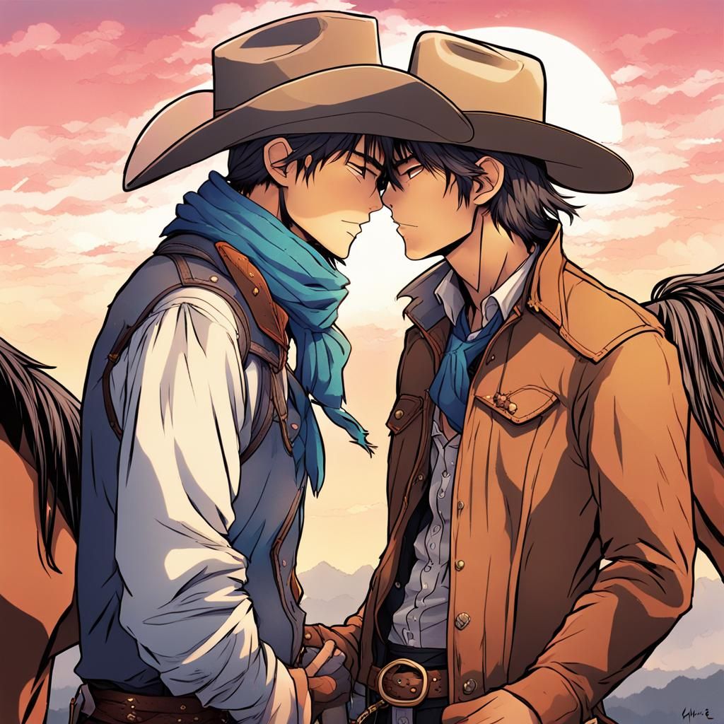 Cowboy Romance: A Comic Book Anime Kiss