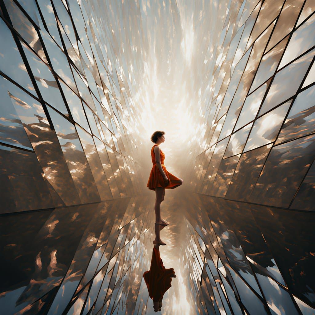 Upside Down Reflection in Endless Mirror Cascade