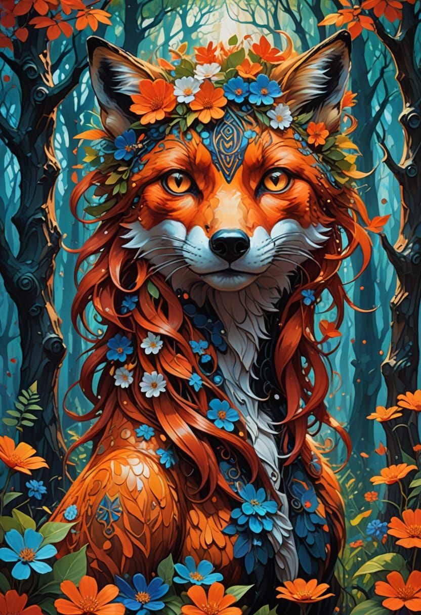 Surreal Pop Art Fox in Vibrant Woodland