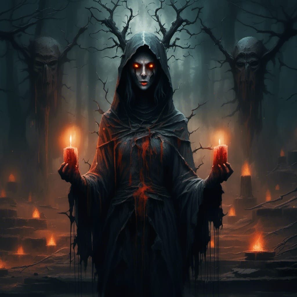 Ethereal Cult Leader in Haunted Forest Ruins