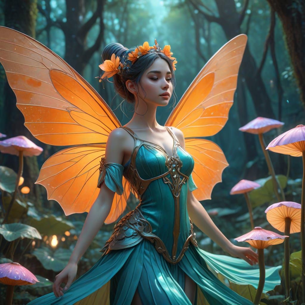 Lotus Fairy Dances in Bioluminescent Forest