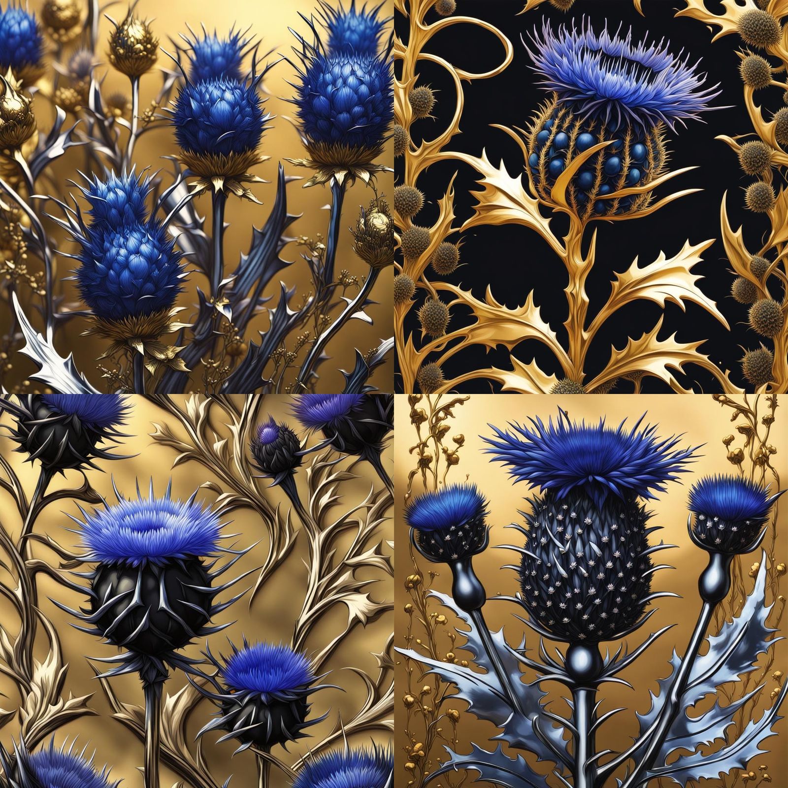 Metallic Thistle in Hyperrealistic Splash Art