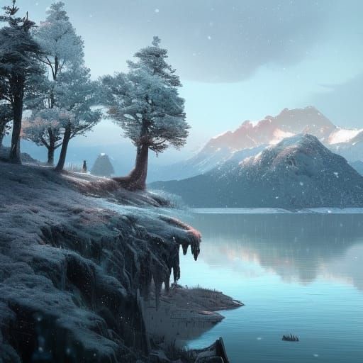 Winter Island Lake: Fantasy Concept Art