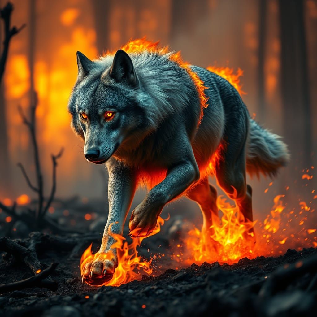 Ethereal Wolf Engulfed in Blazing Inferno