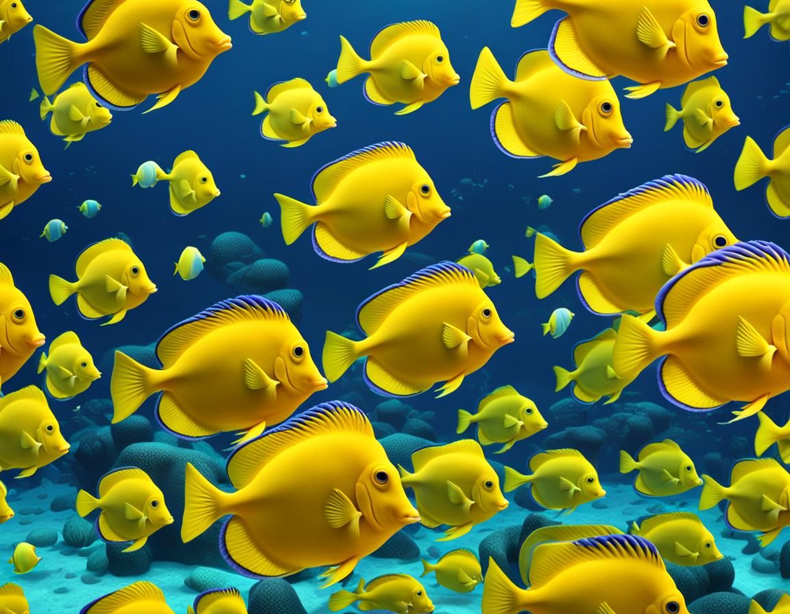 Yellow Tang Fish in Coral Reef: 3D Digital Art