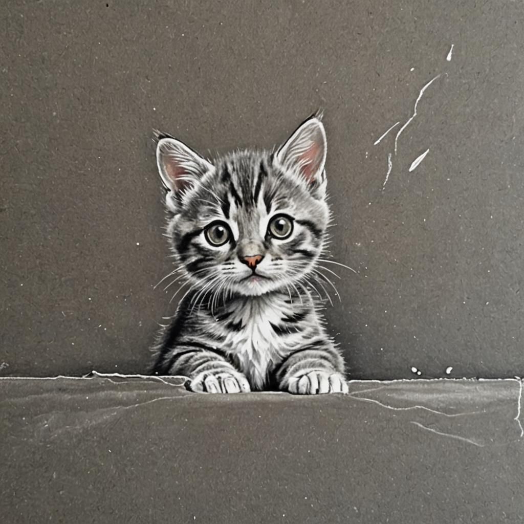 Chalk Art Drawing of an Unfinished Kitten