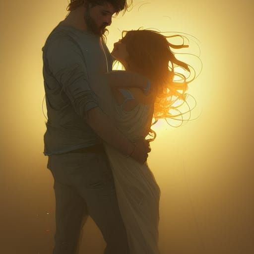 Romantic Couple's Golden Hour Embrace