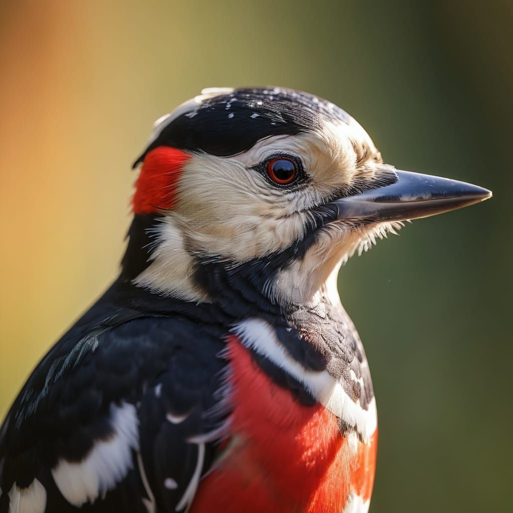 Great Spotted Woodpecker Portrait in Macro Detail
