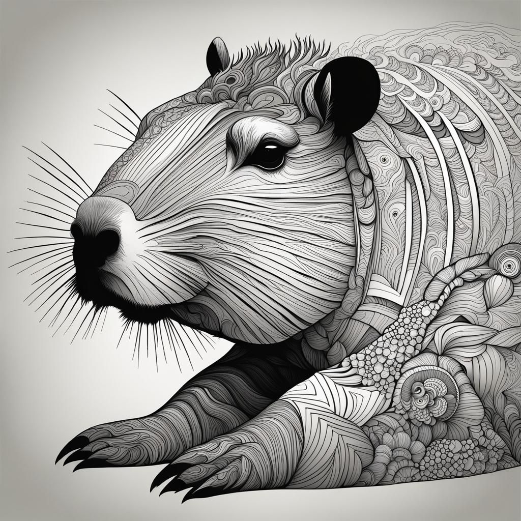 Capybara with Abstract Vector Fractal Design