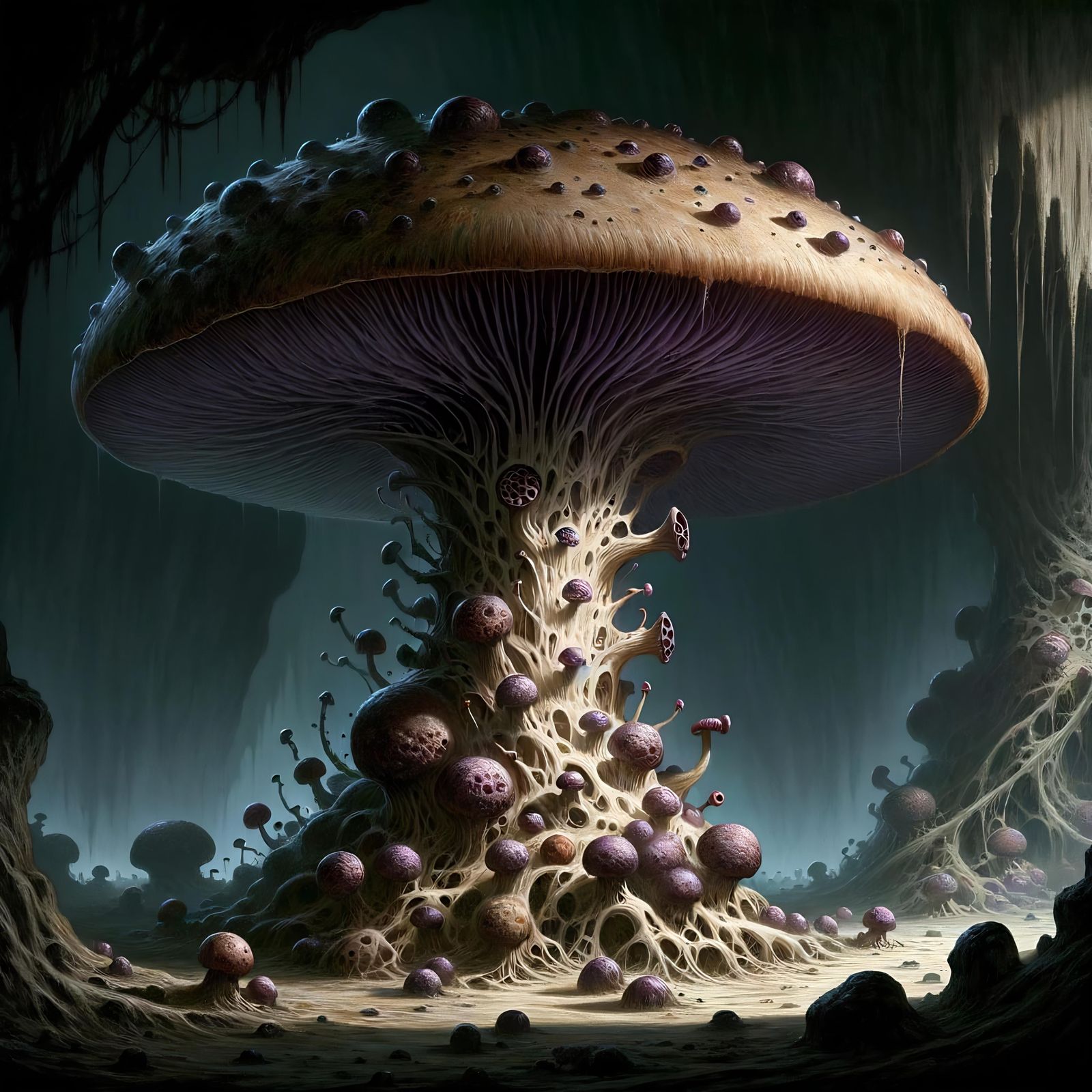 Epic Dark Fantasy Shrieker Fungus in a Dungeon