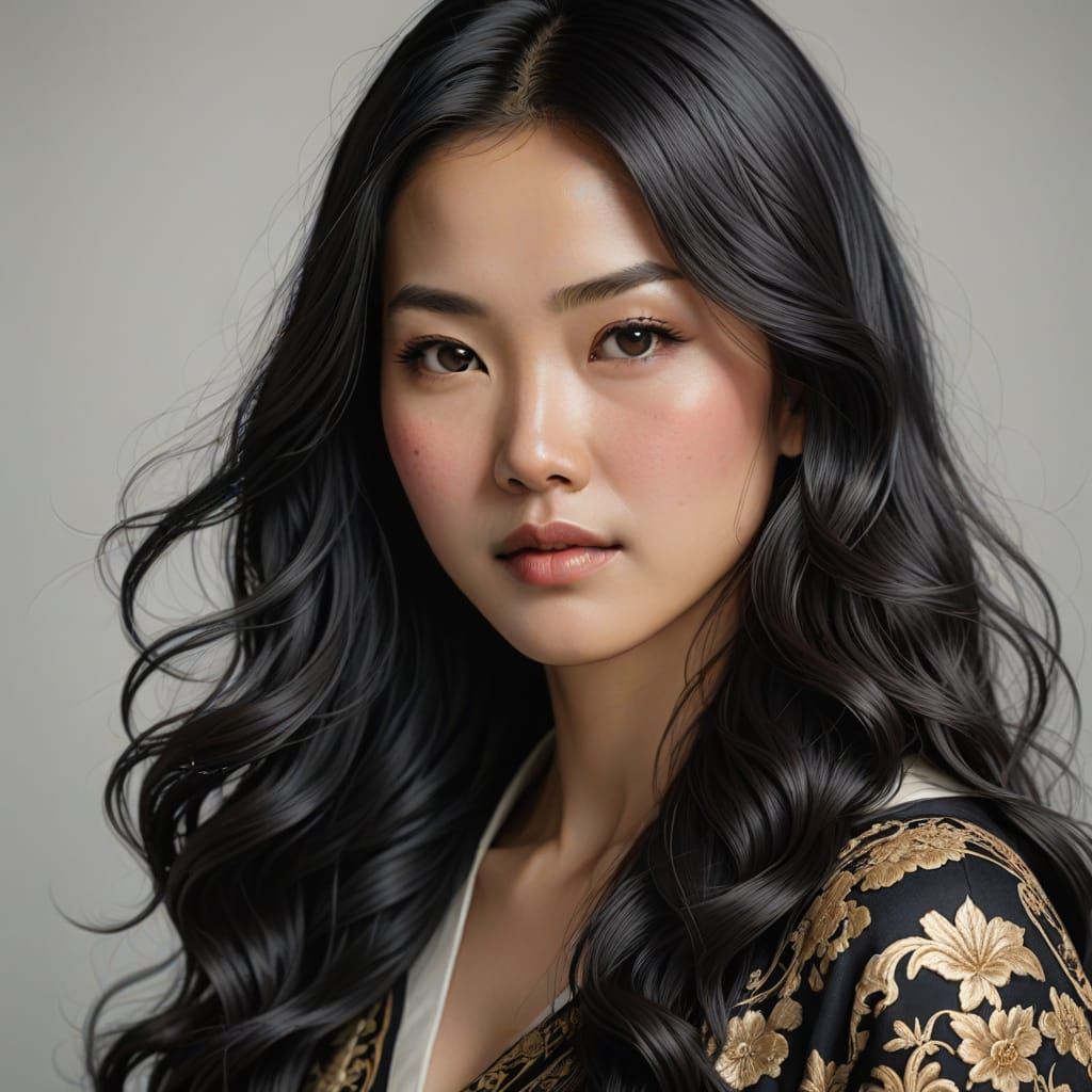 Hyperrealistic Close-Up Portrait of Asian Woman