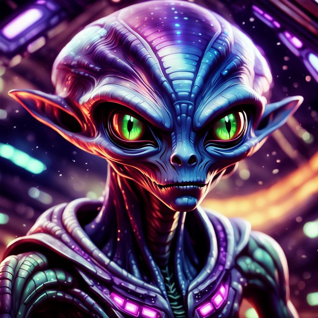 Spooky Aliens on Abandoned Spaceship in Anime Style