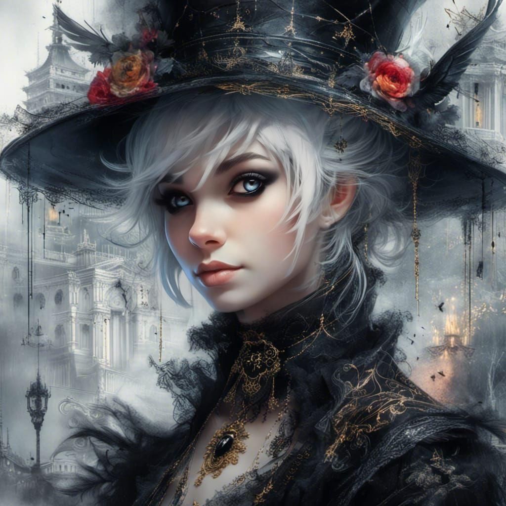 Emo Beauty with Sapphire Eyes in Gouache Style