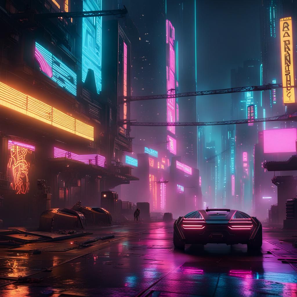 Cyberpunk Cityscape at Night: 3D Game Art