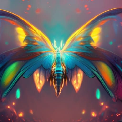 Neon Feathered Moth in Detailed Digital Painting