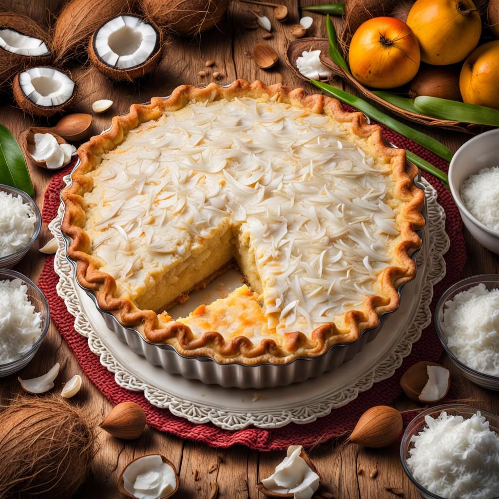 Hyperdetailed Coconut Pie Surrounded By Ingredients