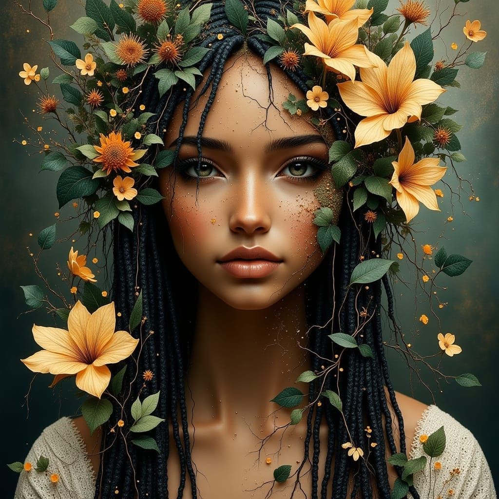Earth Goddess Portrait in Hyperreal Style