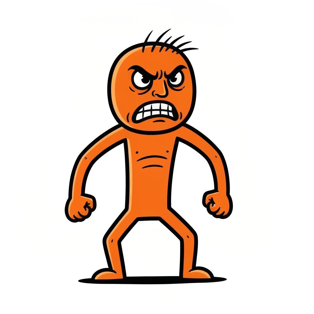 Furious Orange Stick Figure in Expressionist Style