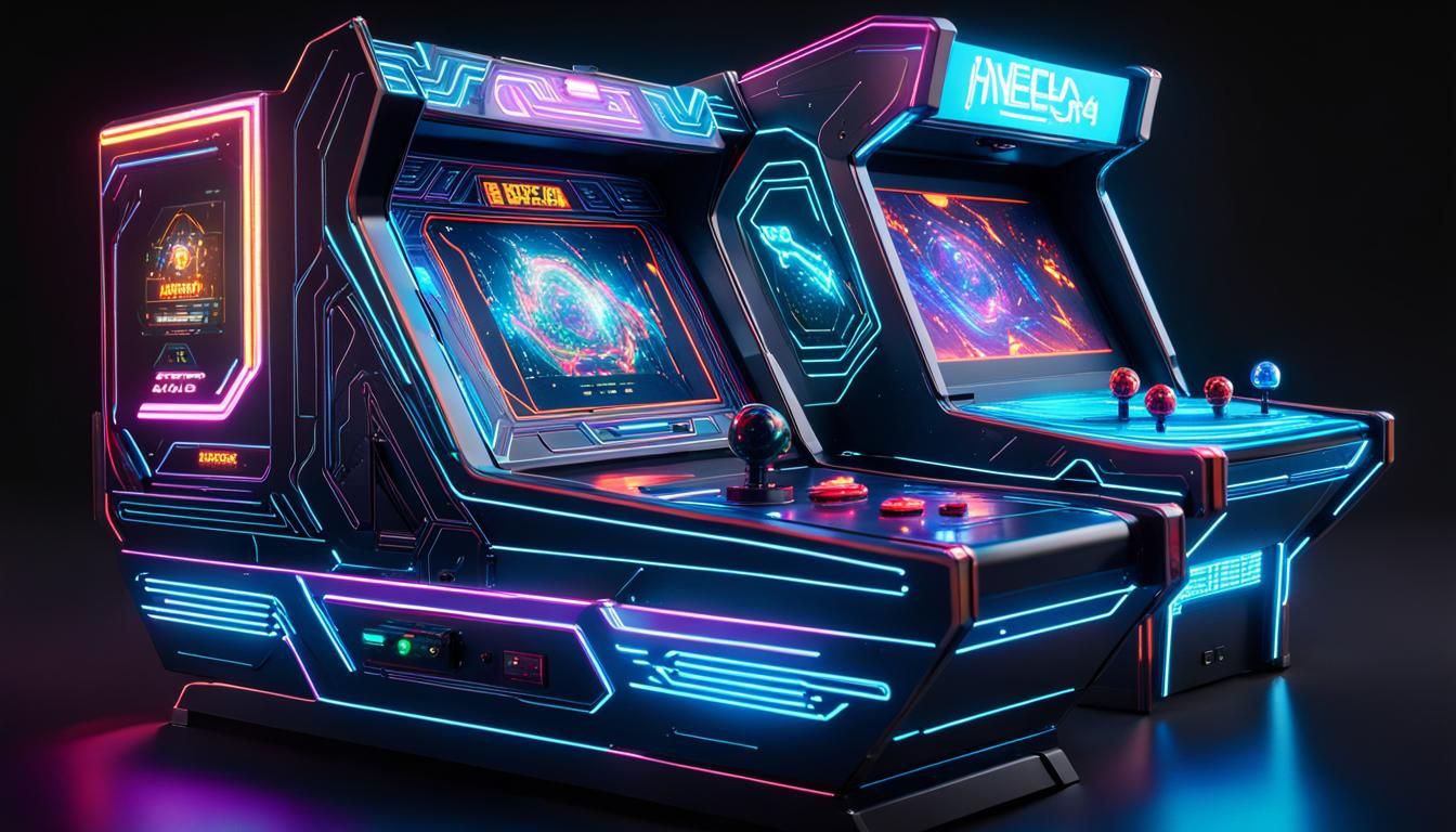 Holographic 3D Futuristic Arcade Machine in Neon Colors