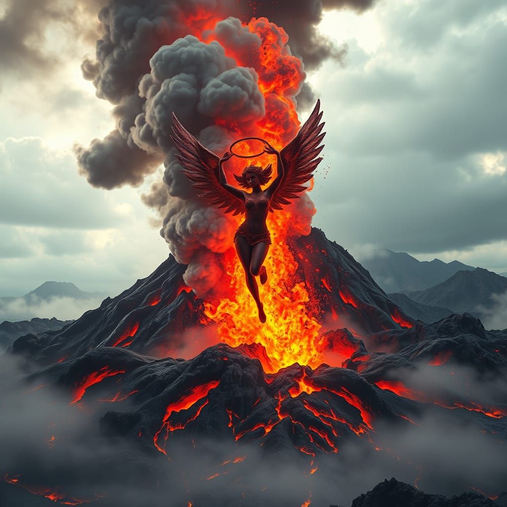 Volcanic Angel Emerges in Fiery Dance