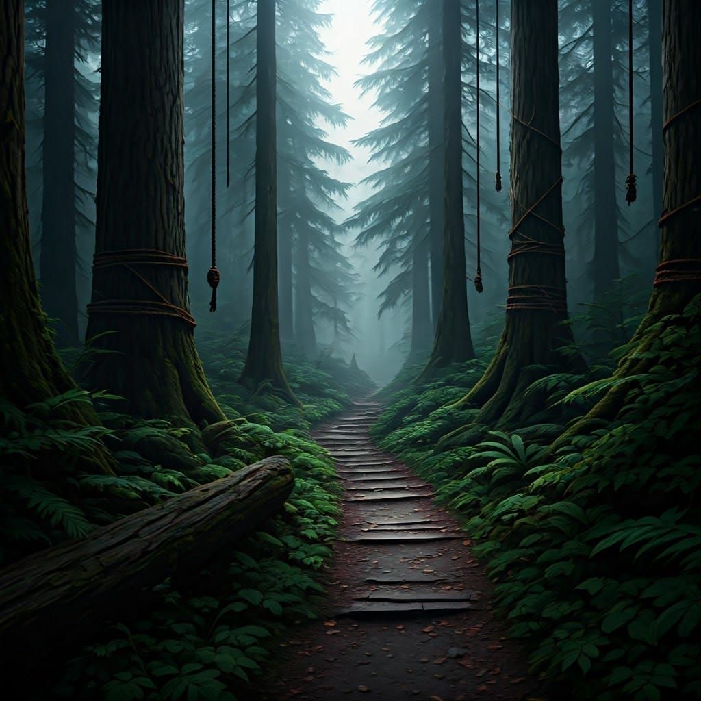 Ethereal Suicide Forest: Digital Artwork in Mystical Style