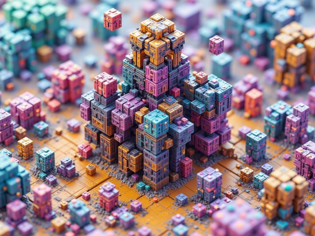 Futuristic Nanopunk House Assembled From Falling Blocks