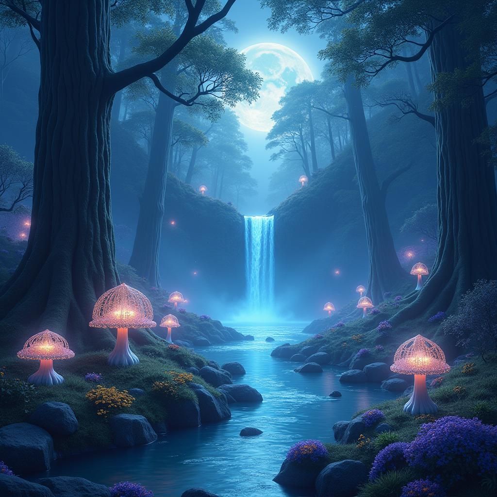 Mystical Iridescent Forest with Crystalline Flowers
