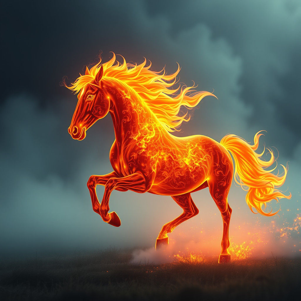 Flaming Horse Galloping Through Ethereal Mist