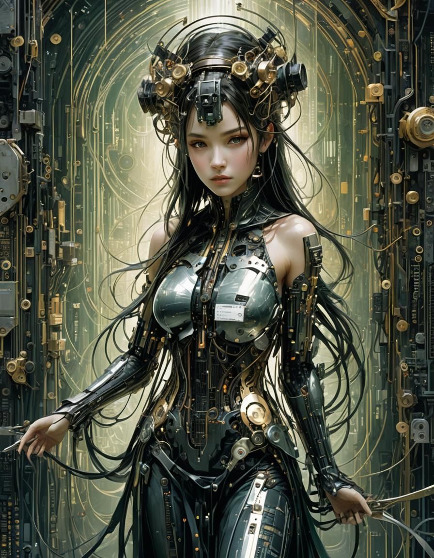 Fantasy Woman Enveloped in Digital Code