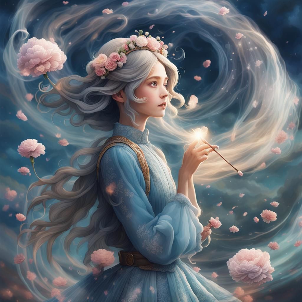 Kawaii Figure Emerging From Swirling Smoke