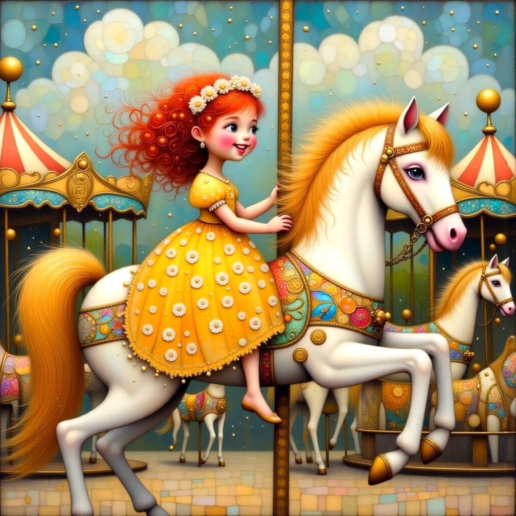 Whimsical Carousel Scene in Dreamy Pop Surrealism Style