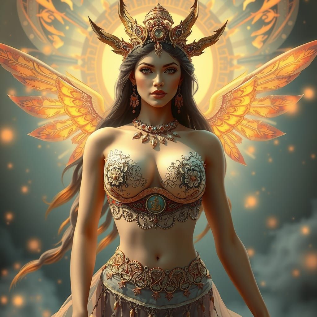 Goddess of Prosperity in Kinetic Pointillism Style