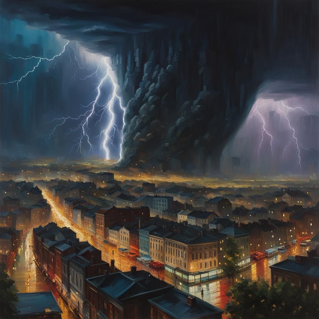 Dramatic Tornado Storm Oil Painting in 8K