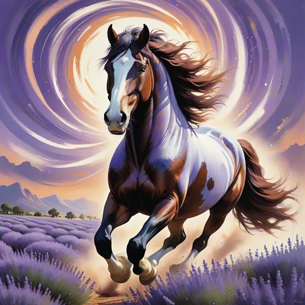 Magical Shire Horse Galloping Through Lavender Field
