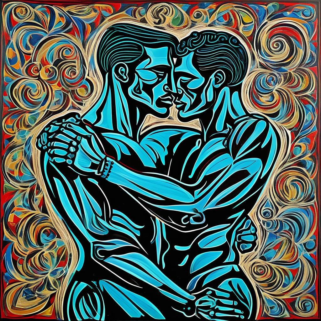 Picasso Style: Two Lovers Embrace
