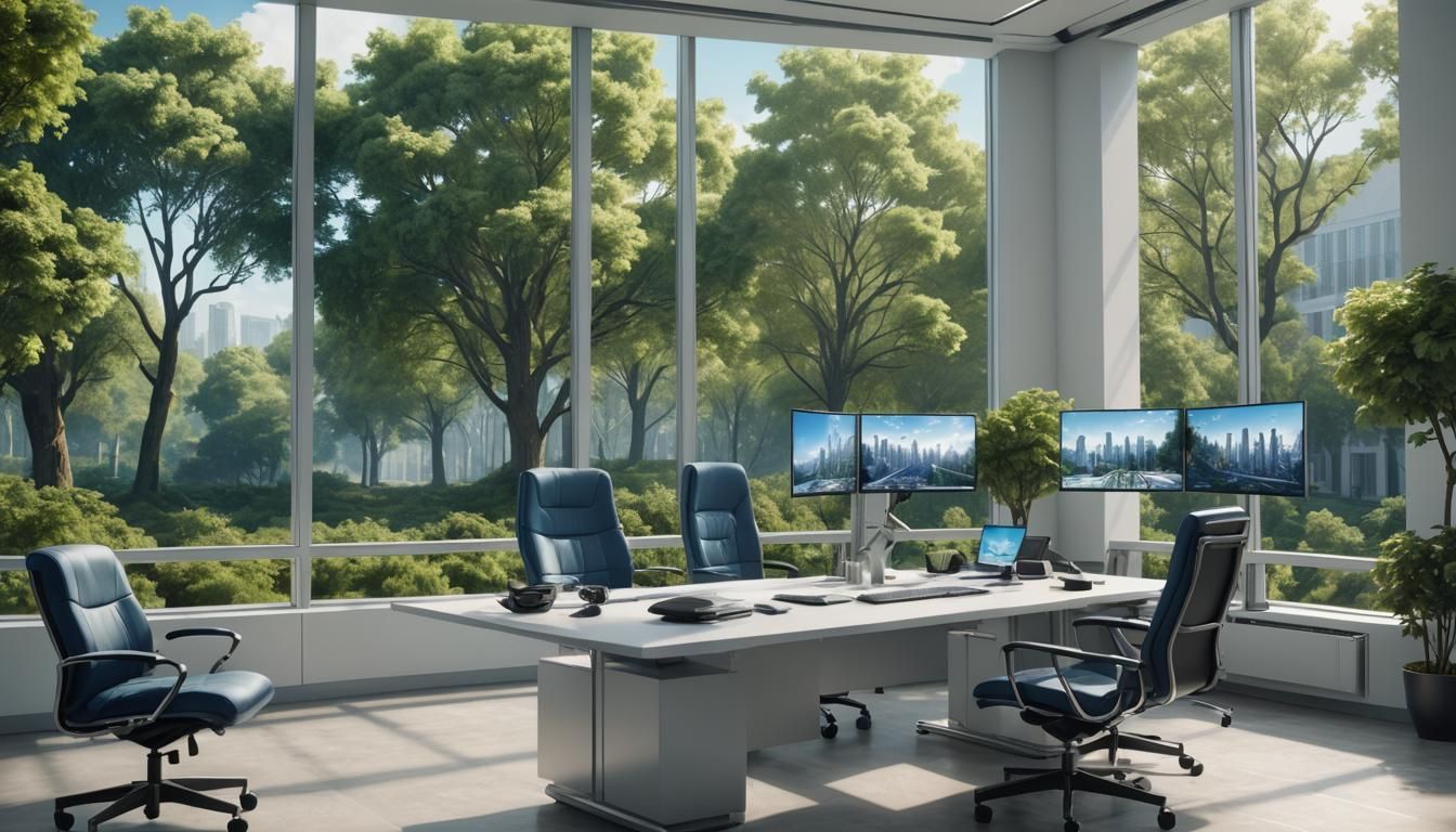 Modern Executive Office with Cityscape View as Matte Paintin...