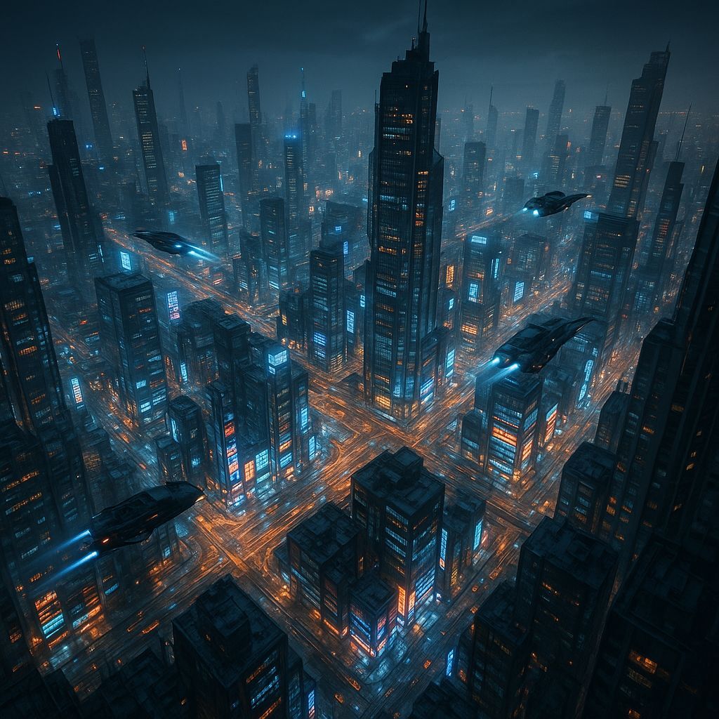 Cyberpunk Metropolis: Bird's Eye Hyperrealistic View