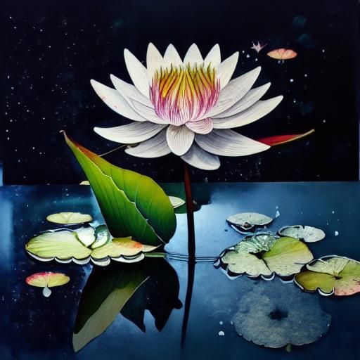 Crystal Water Lily with Bioluminescent Galaxy