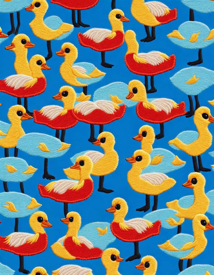 Embroidered Gosling on Fabric in Vibrant Colors