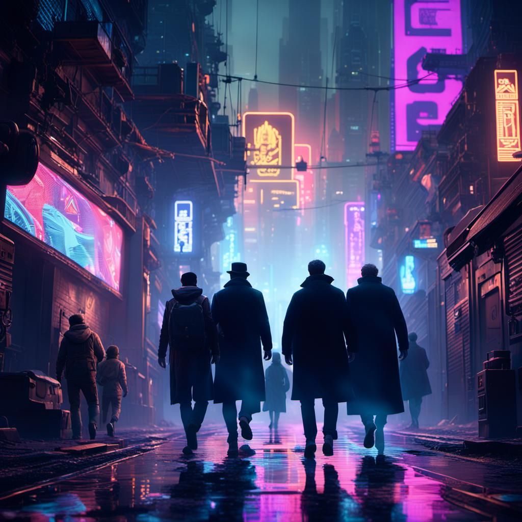 Dystopian Cyberpunk Cityscape with Neon Lights