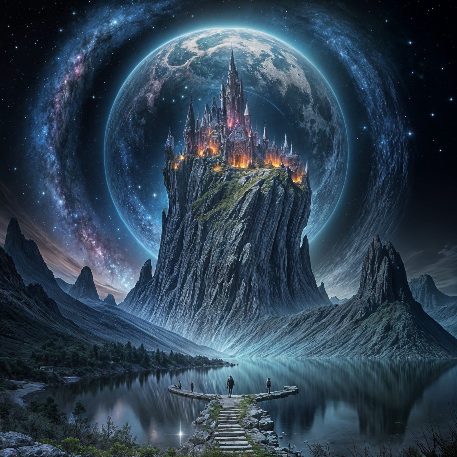 Cosmic Castle Portal in Vibrant Nebula