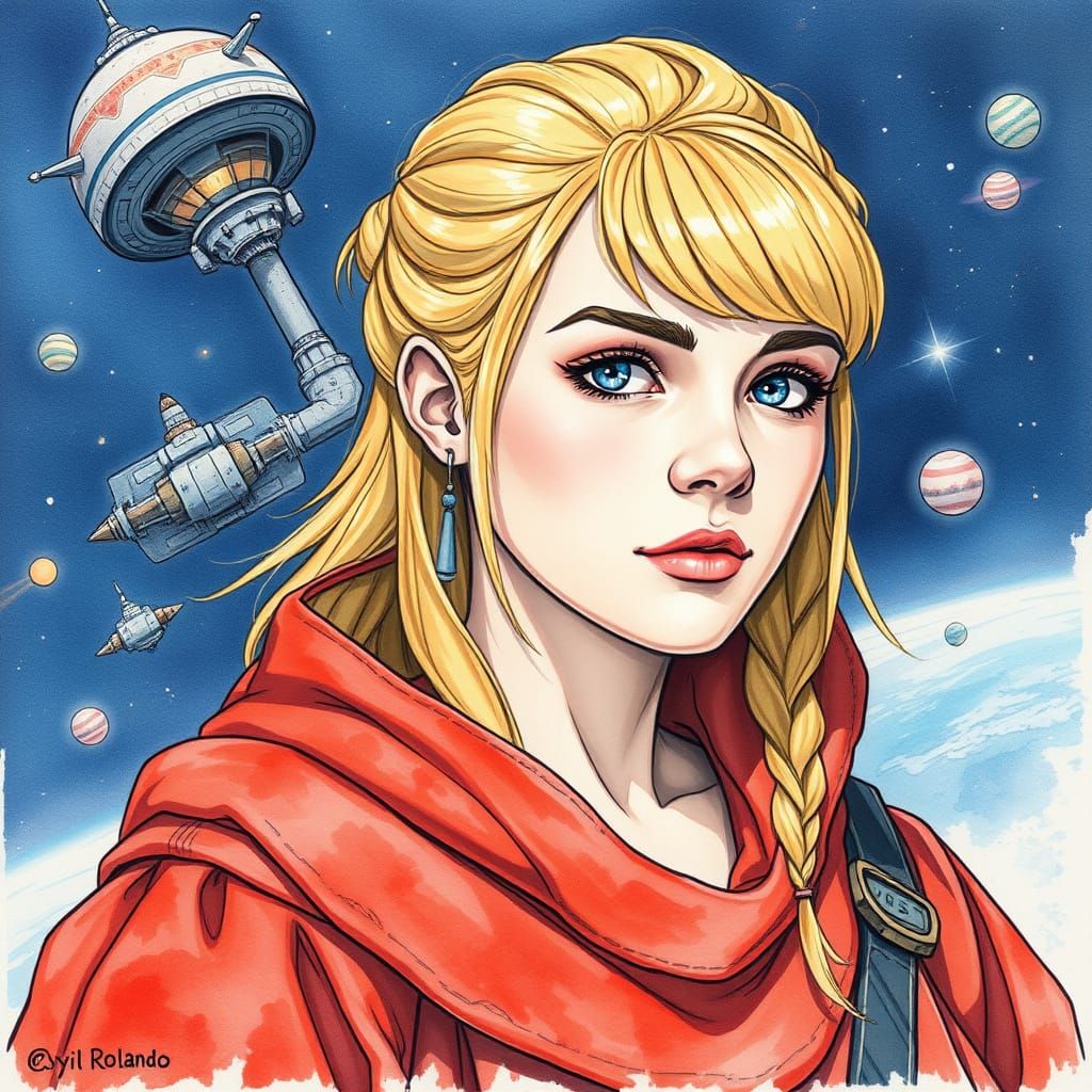 Dashing Portrait of Brienne of Tarth in Moebius-Inspired Spa...