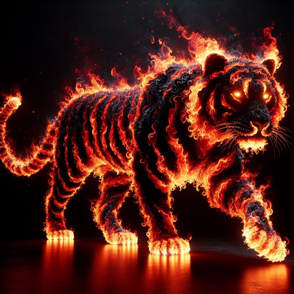Majestic Fiery Tiger in Mystical Darkness